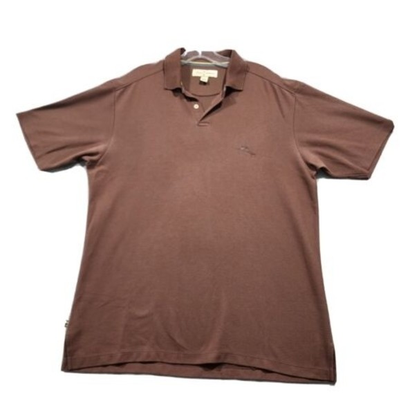 Tommy Bahama Polo Shirt Mens Large Brown Solid Short Sleeve - Picture 1 of 15